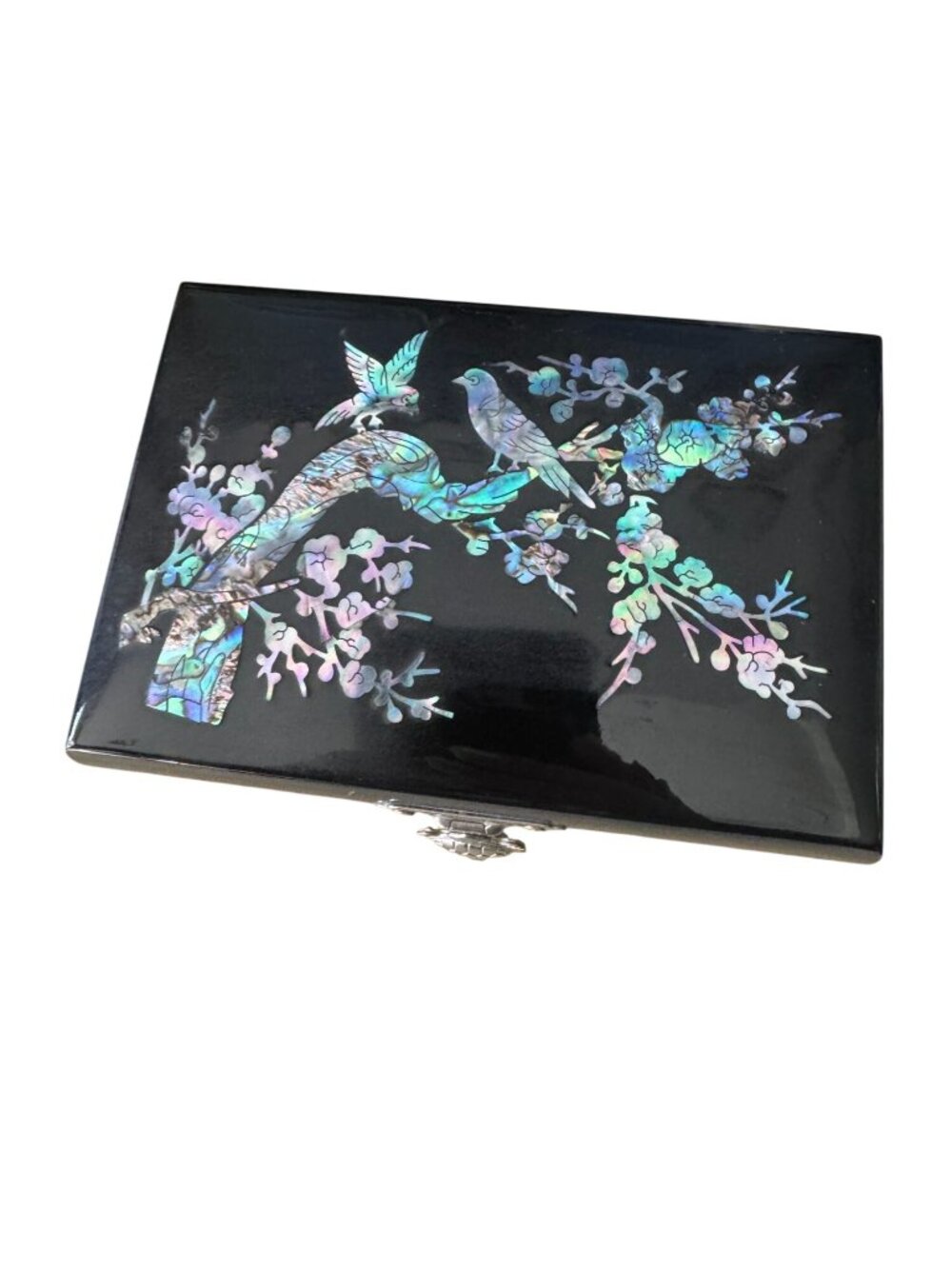 Sanyo Jewelry Music Box Black Lacquer Abalone MOP Inlay 5 3/4 Inch - Picture 6 of 11